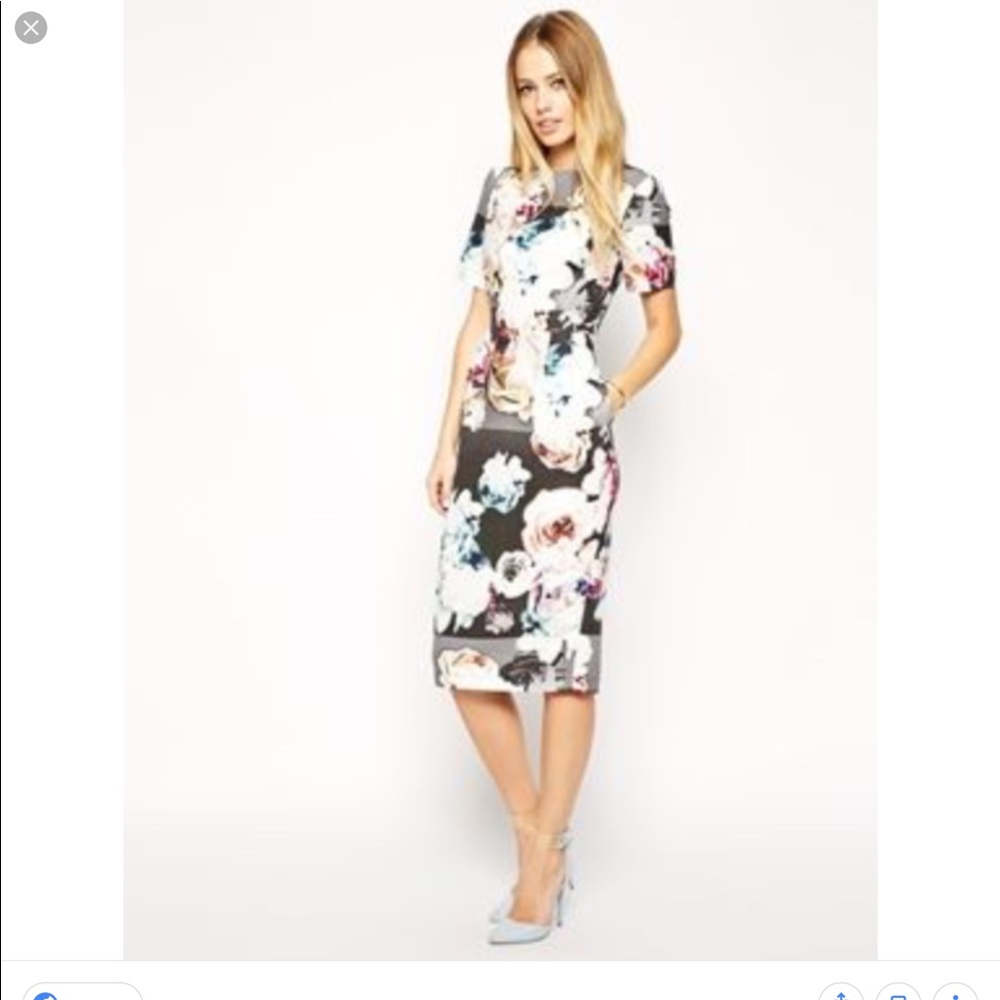 ASOS Wiggle Dress In Textured Photo Floral Print
